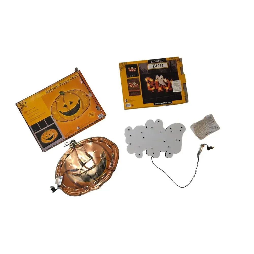 Impact Innovations Lighted Halloween Window Decorations Pumpkin BOO Ghost Set